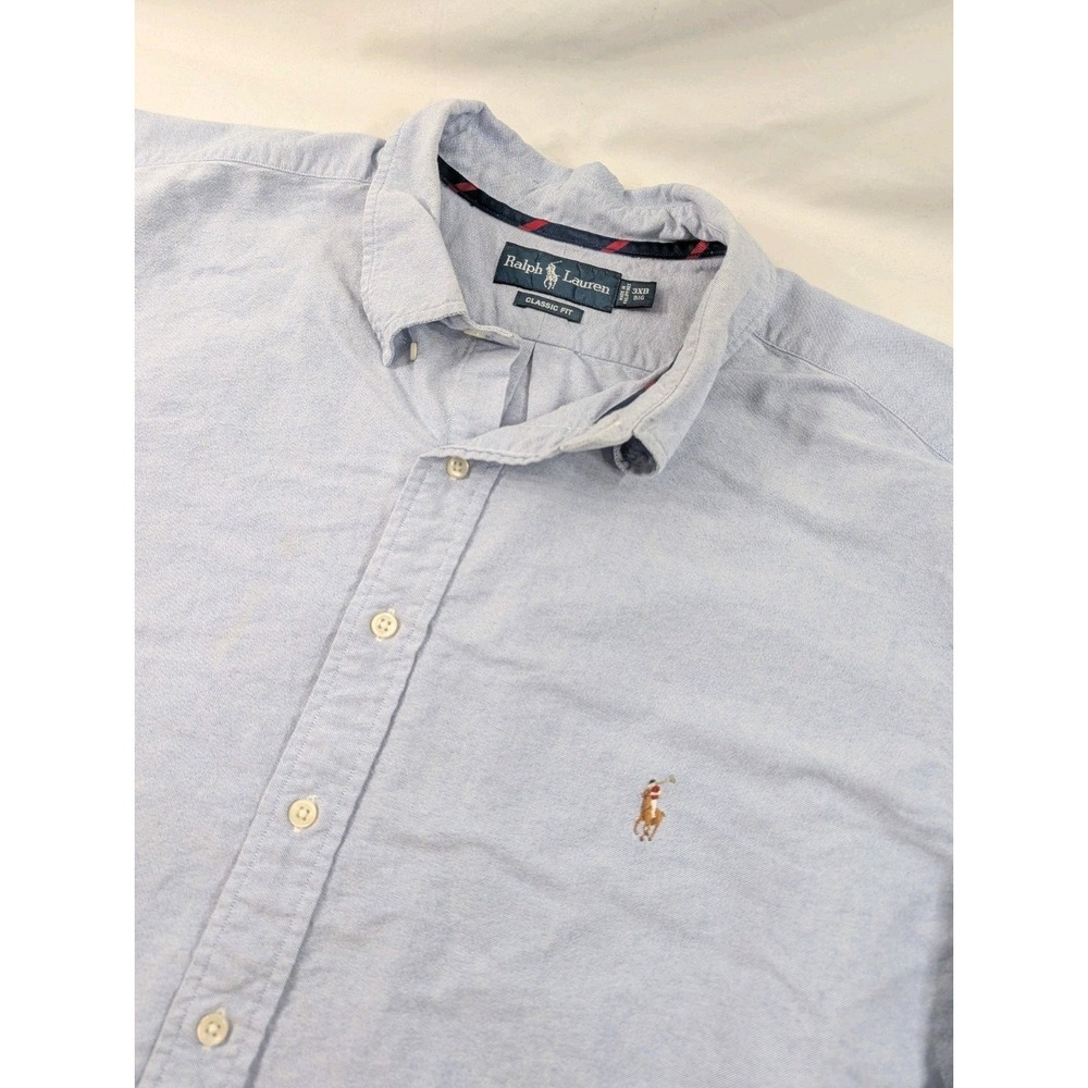 Ralph Lauren Polo Shirt Men 3XB Big Tall Blue Long Sleeve Oxford Button Up *Read